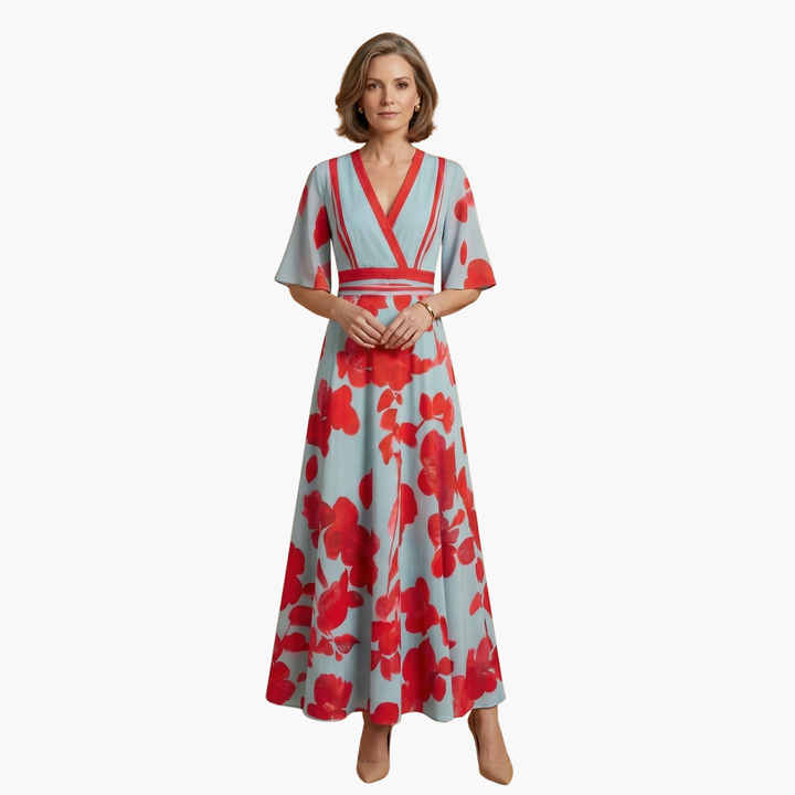 Belva - Floral Dress with V-Neck for Women Elegant & Long