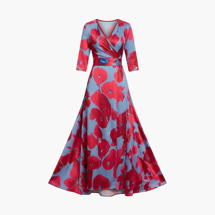 Belva - Floral Dress with V-Neck for Women Elegant & Long