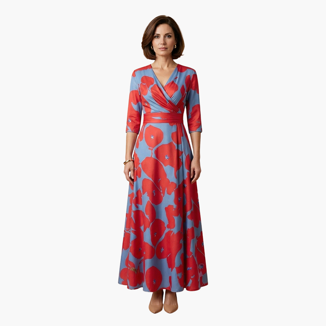 Belva - Floral Dress with V-Neck for Women Elegant & Long