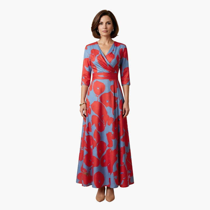 Belva - Floral Dress with V-Neck for Women Elegant & Long