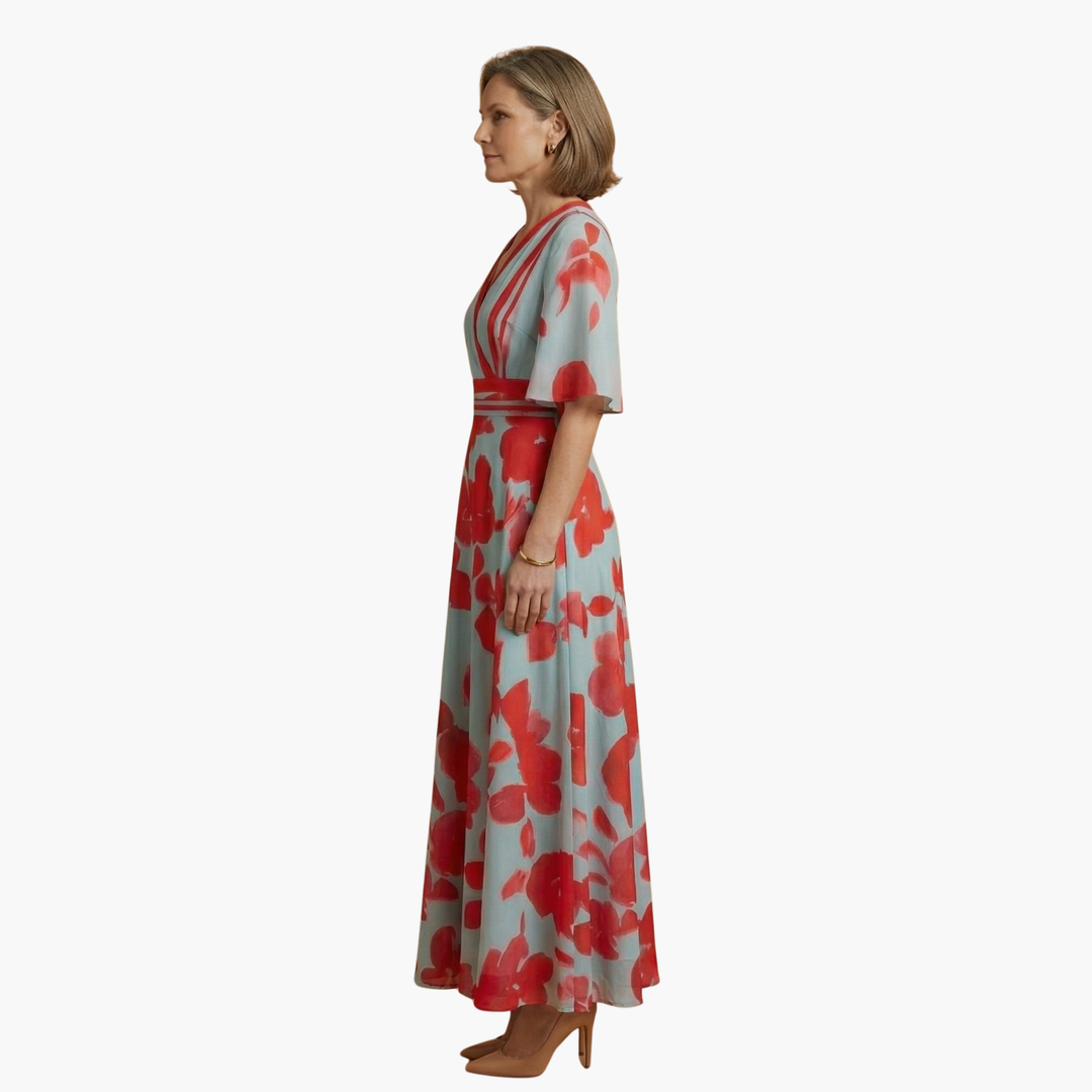 Belva - Floral Dress with V-Neck for Women Elegant & Long