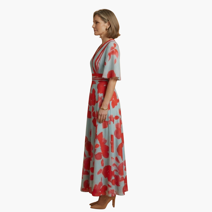 Belva - Floral Dress with V-Neck for Women Elegant & Long