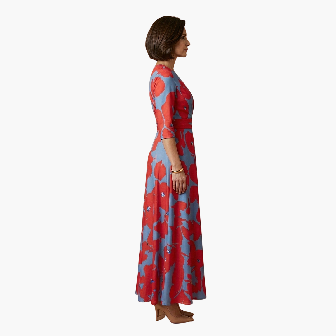 Belva - Floral Dress with V-Neck for Women Elegant & Long