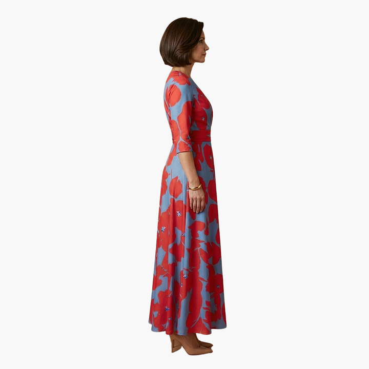 Belva - Floral Dress with V-Neck for Women Elegant & Long