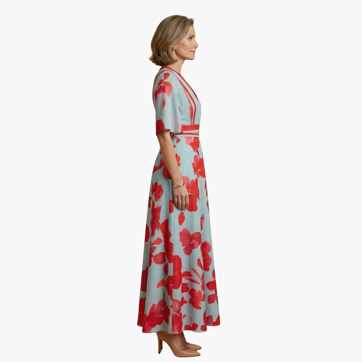 Belva - Floral Dress with V-Neck for Women Elegant & Long