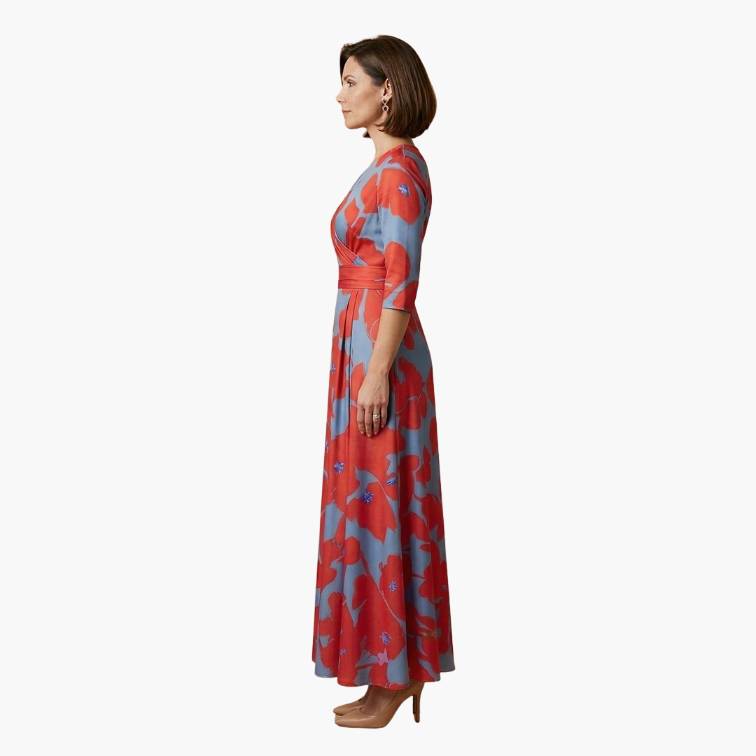 Belva - Floral Dress with V-Neck for Women Elegant & Long