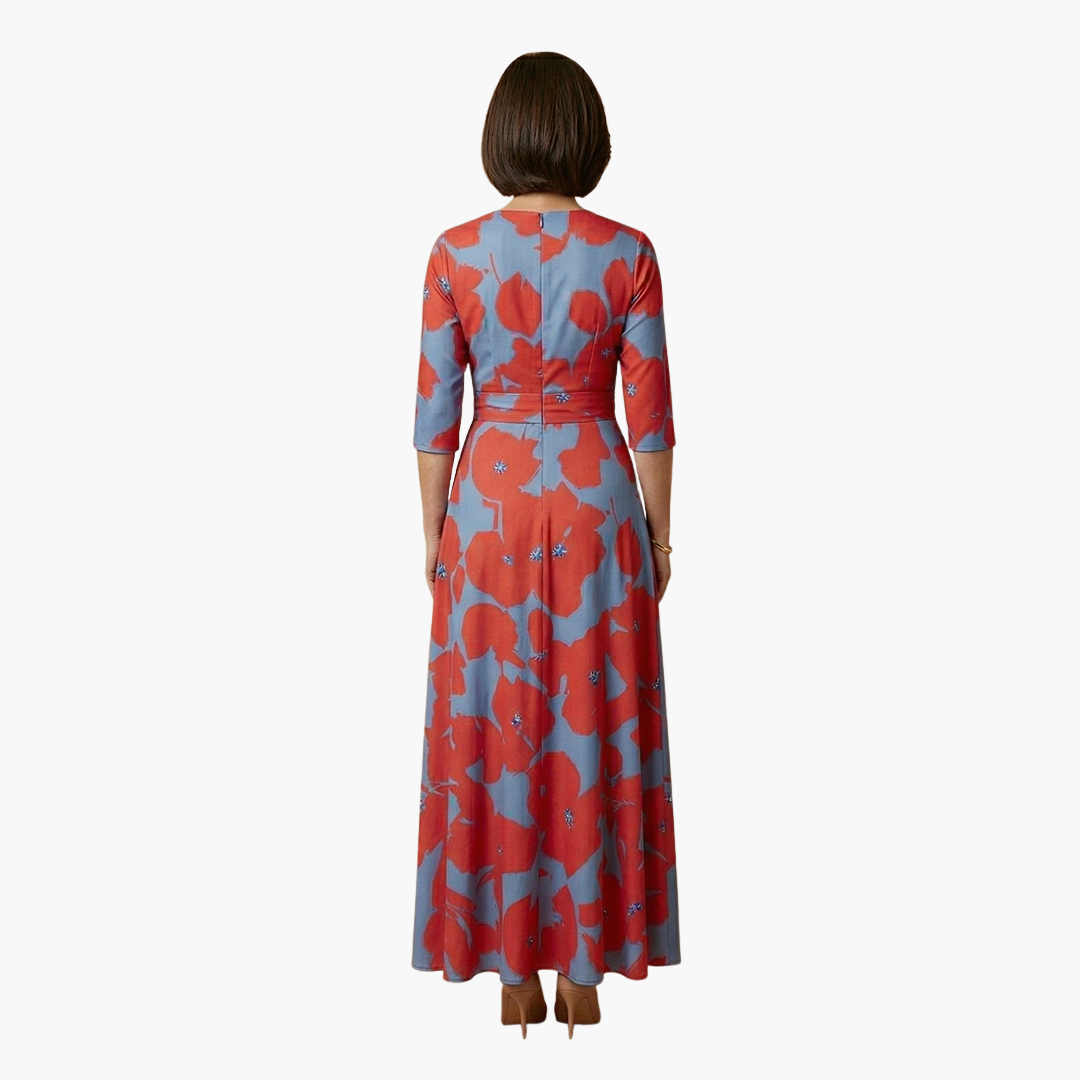 Belva - Floral Dress with V-Neck for Women Elegant & Long