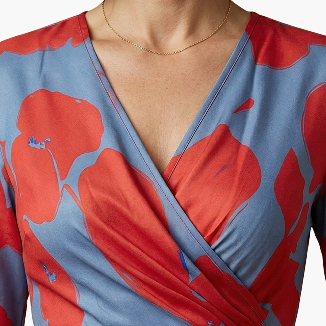 Belva - Floral Dress with V-Neck for Women Elegant & Long