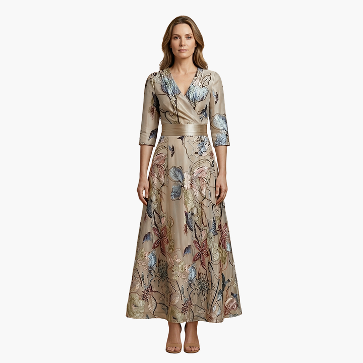 Belva - Floral Dress with V-Neck for Women Elegant & Long
