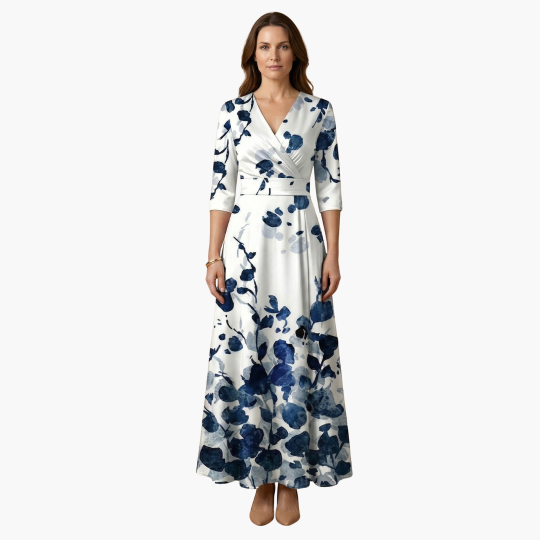 Belva - Floral Dress with V-Neck for Women Elegant & Long