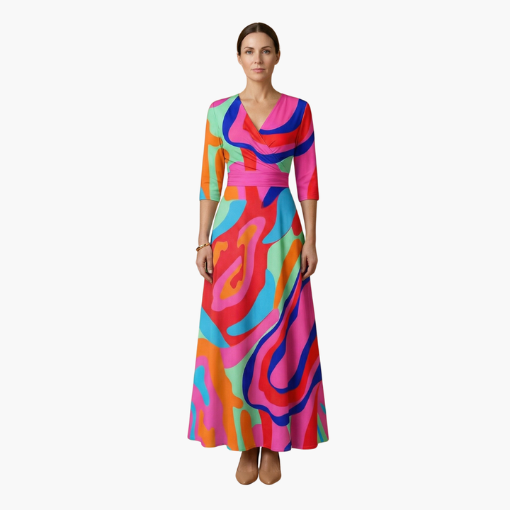 Belva - Floral Dress with V-Neck for Women Elegant & Long