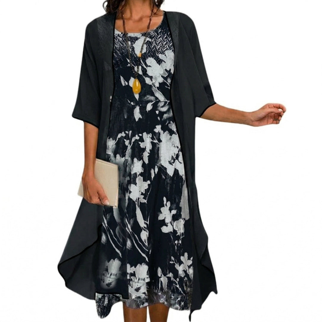 Bea - Floral Long Dress with Cardigan Set