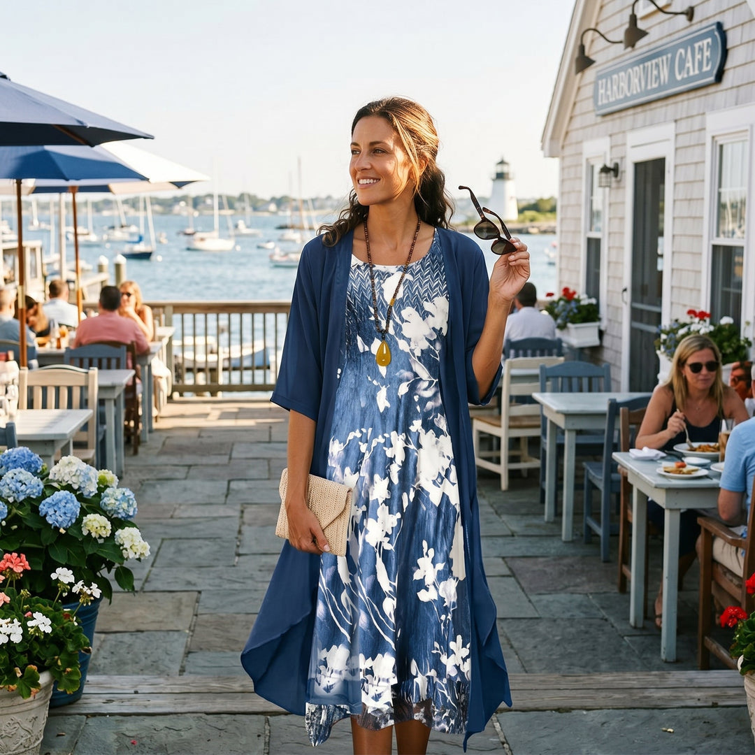 Bea - Floral Long Dress with Cardigan Set