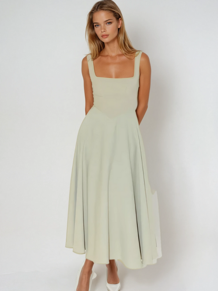 Blakely - Warm Square Neck White Midi Dress