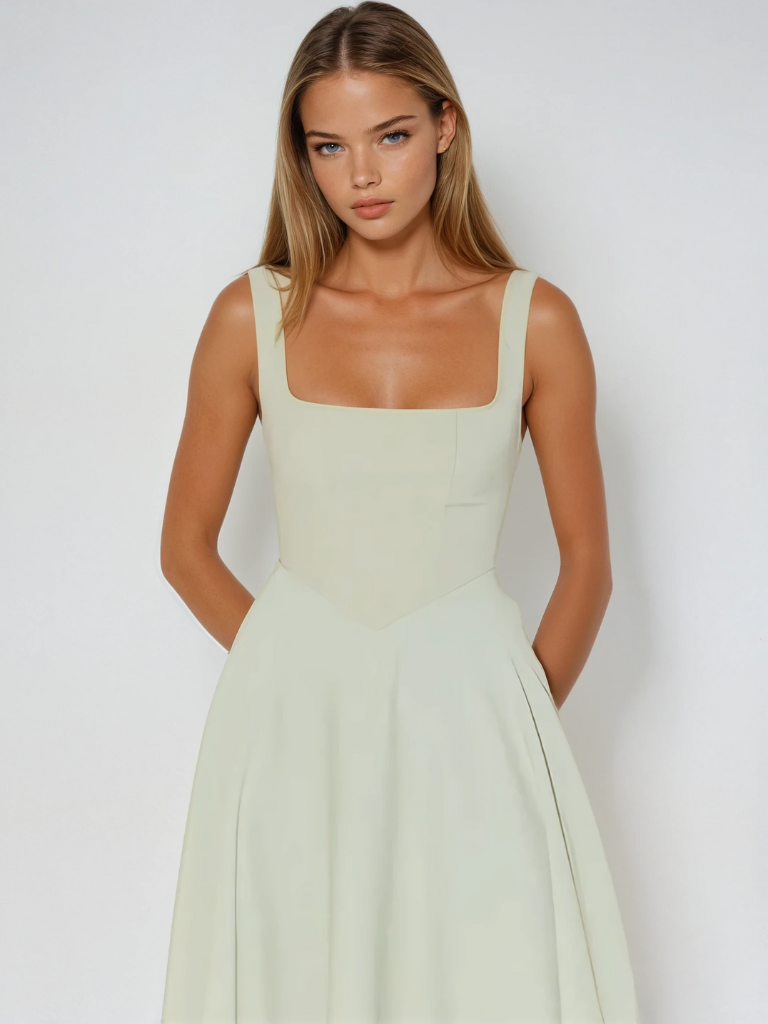 Blakely - Warm Square Neck White Midi Dress