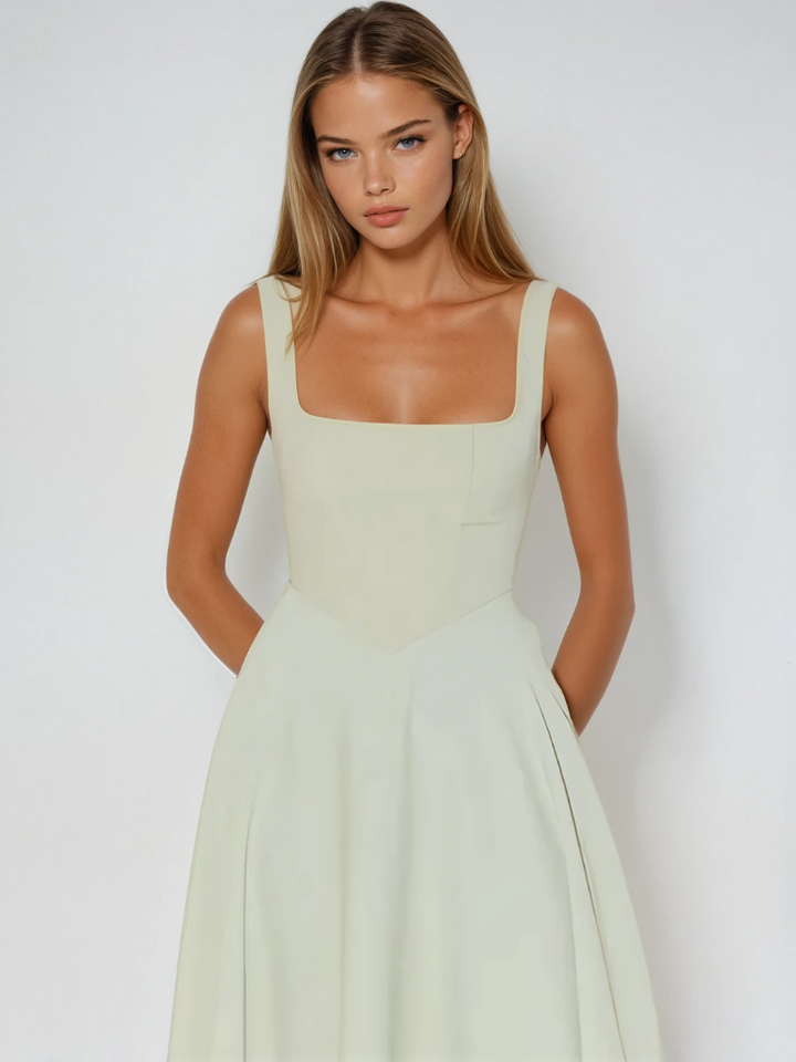 Blakely - Warm Square Neck White Midi Dress
