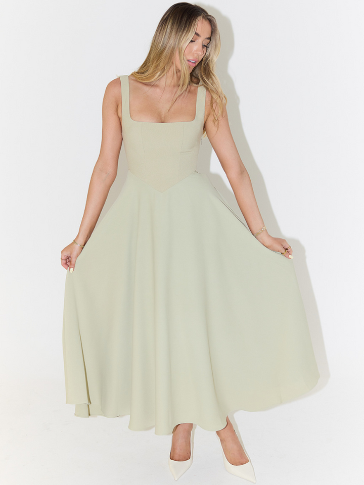 Blakely - Warm Square Neck White Midi Dress