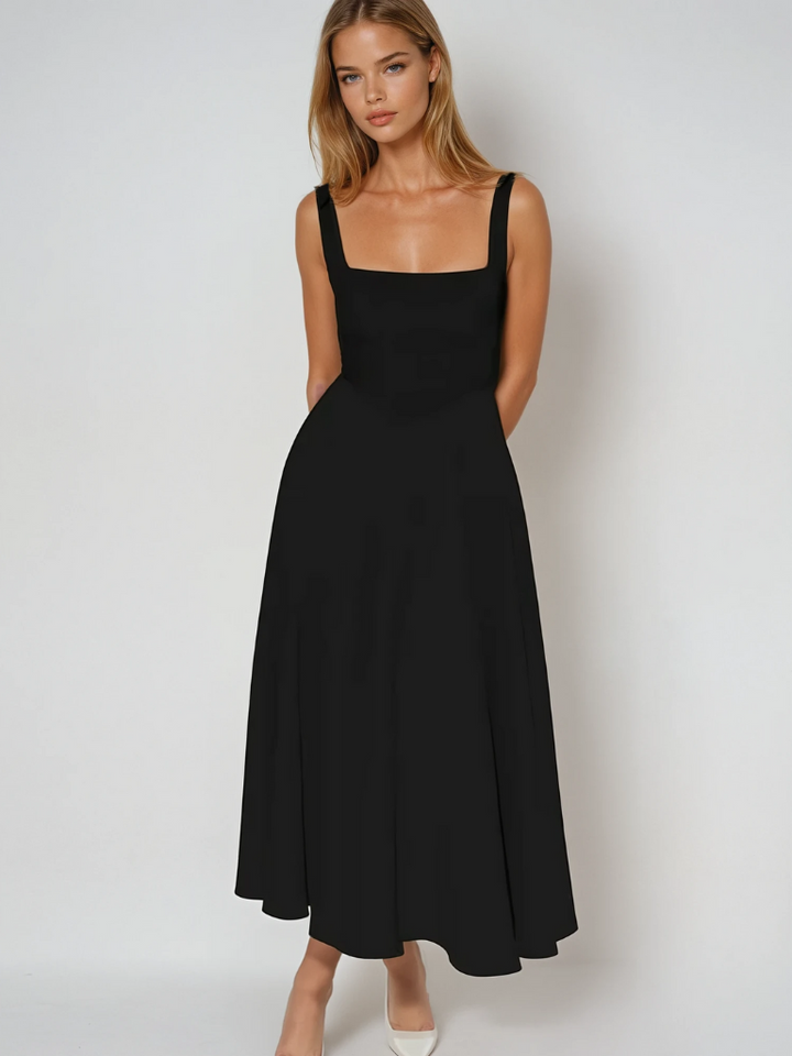 Blakely - Warm Square Neck White Midi Dress