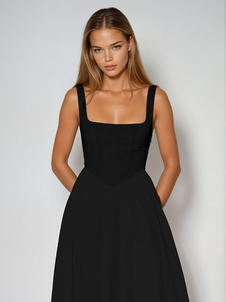 Blakely - Warm Square Neck White Midi Dress