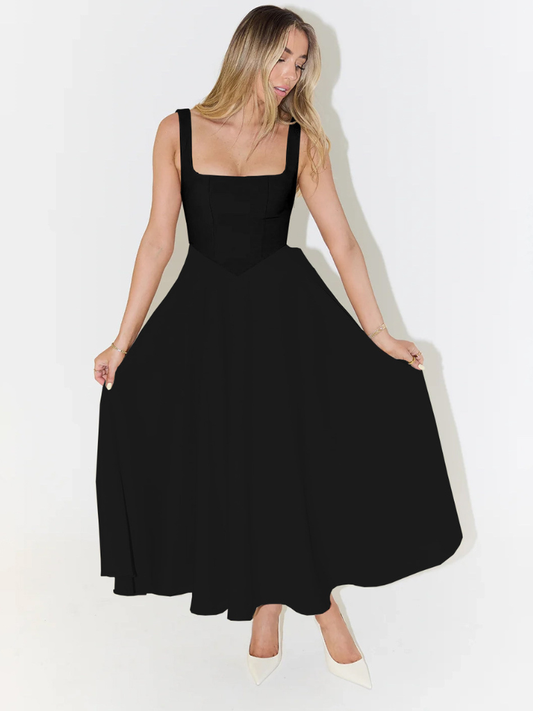 Blakely - Warm Square Neck White Midi Dress