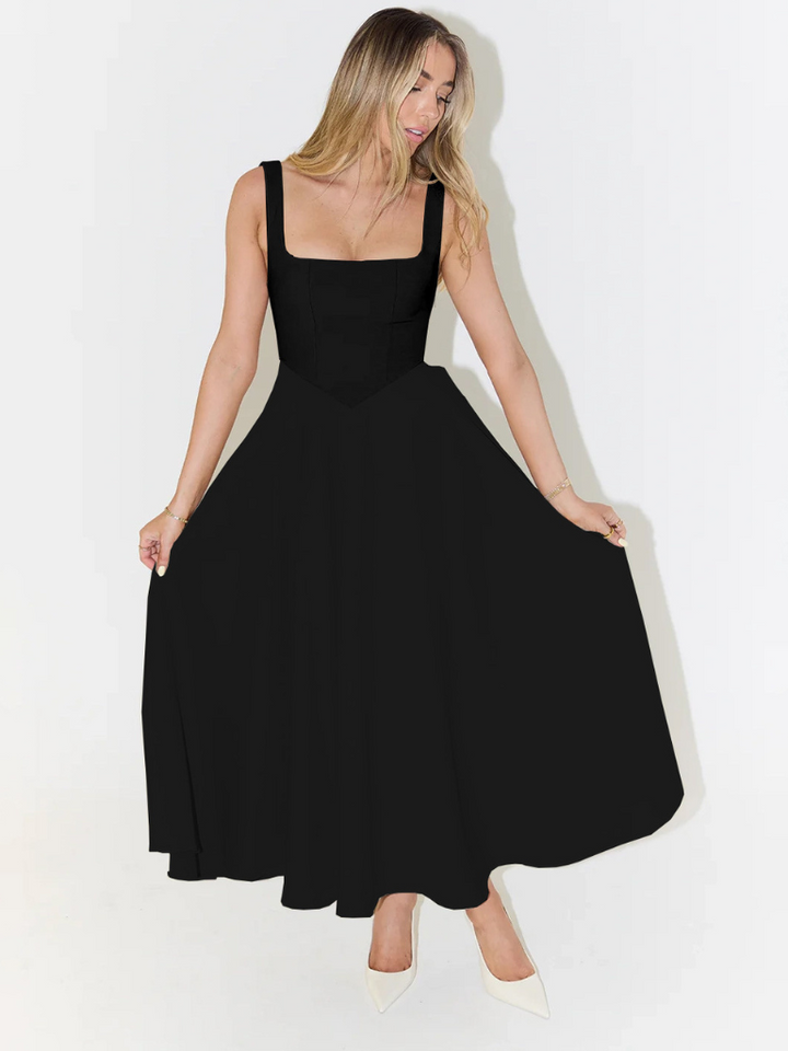 Blakely - Warm Square Neck White Midi Dress