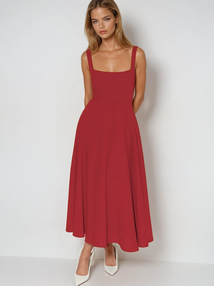 Blakely - Warm Square Neck White Midi Dress