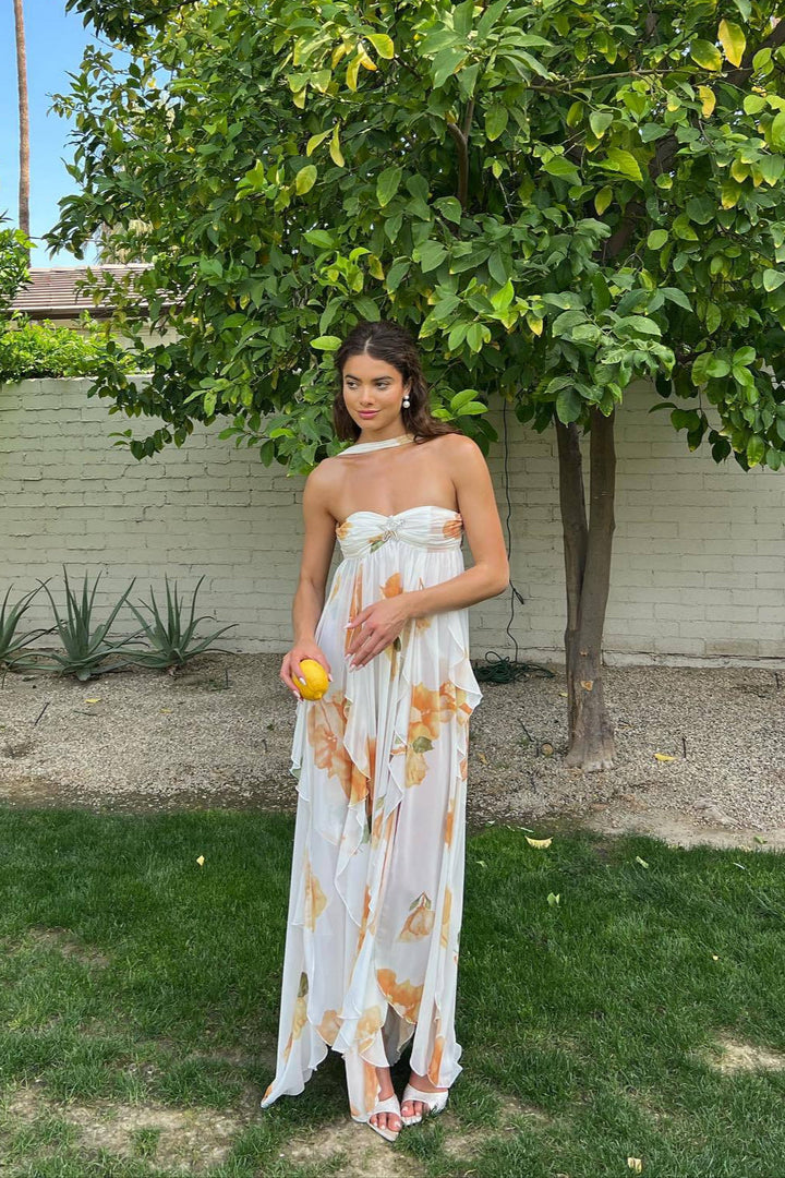 Briley - Elegant Halter Neck Maxi Floral Dress