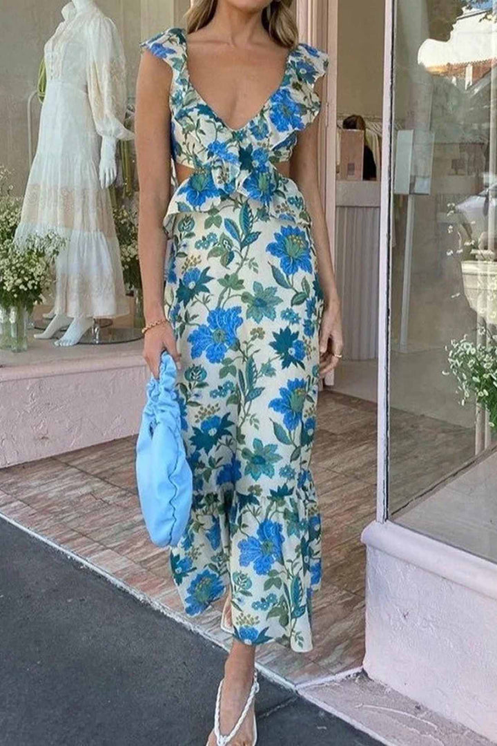 Jayden - Stylish Warm Ruffle Maxi Floral Dress