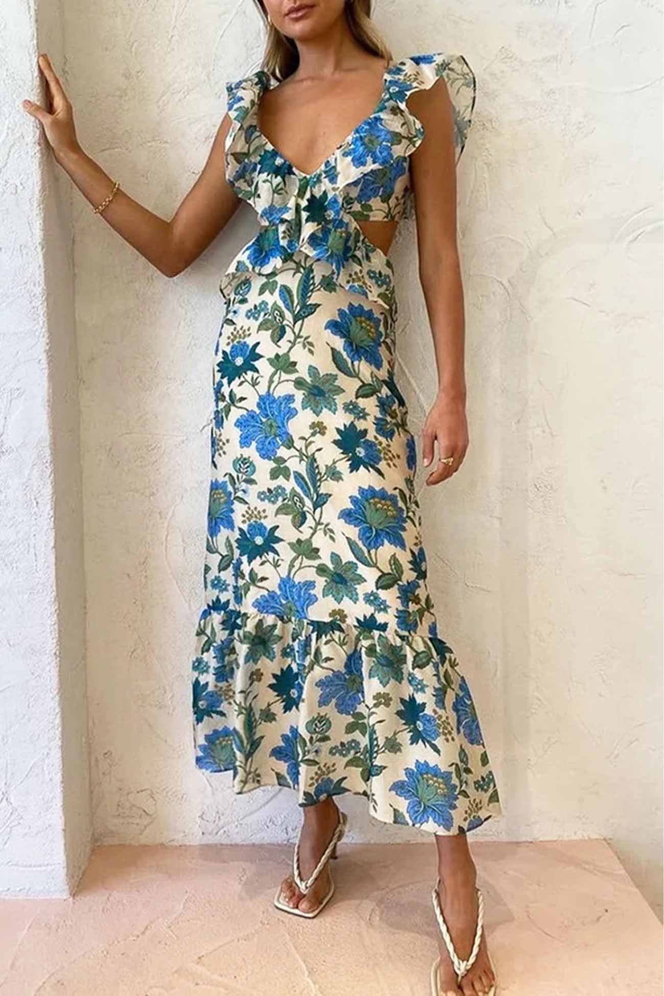 Jayden - Stylish Warm Ruffle Maxi Floral Dress