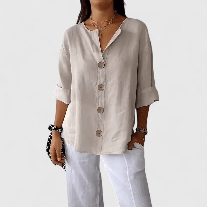 Selena - Stylish Warm V Neck Button Front Blouse
