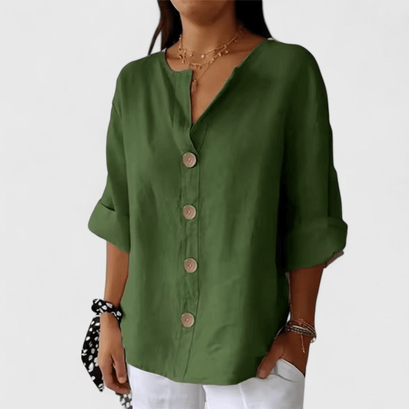 Selena - Stylish Warm V Neck Button Front Blouse