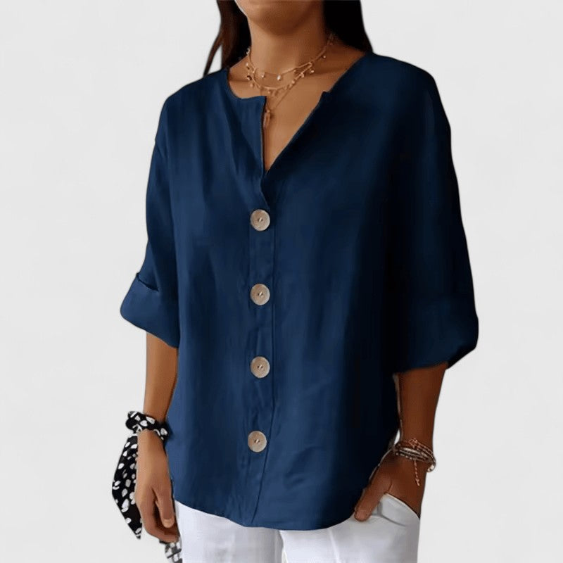 Selena - Stylish Warm V Neck Button Front Blouse