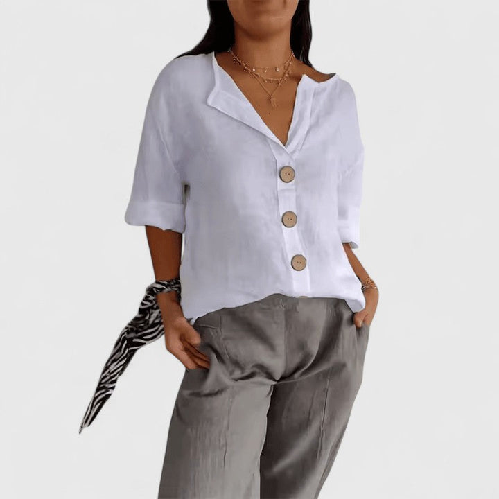 Selena - Stylish Warm V Neck Button Front Blouse