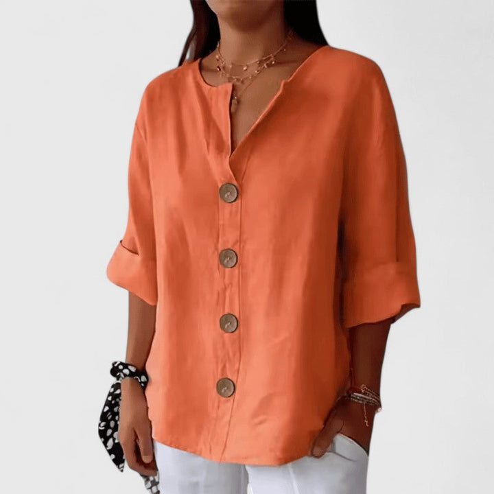 Selena - Stylish Warm V Neck Button Front Blouse