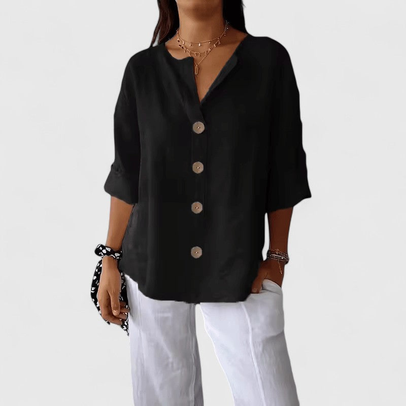 Selena - Stylish Warm V Neck Button Front Blouse