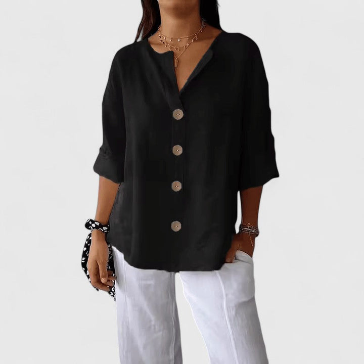 Selena - Stylish Warm V Neck Button Front Blouse