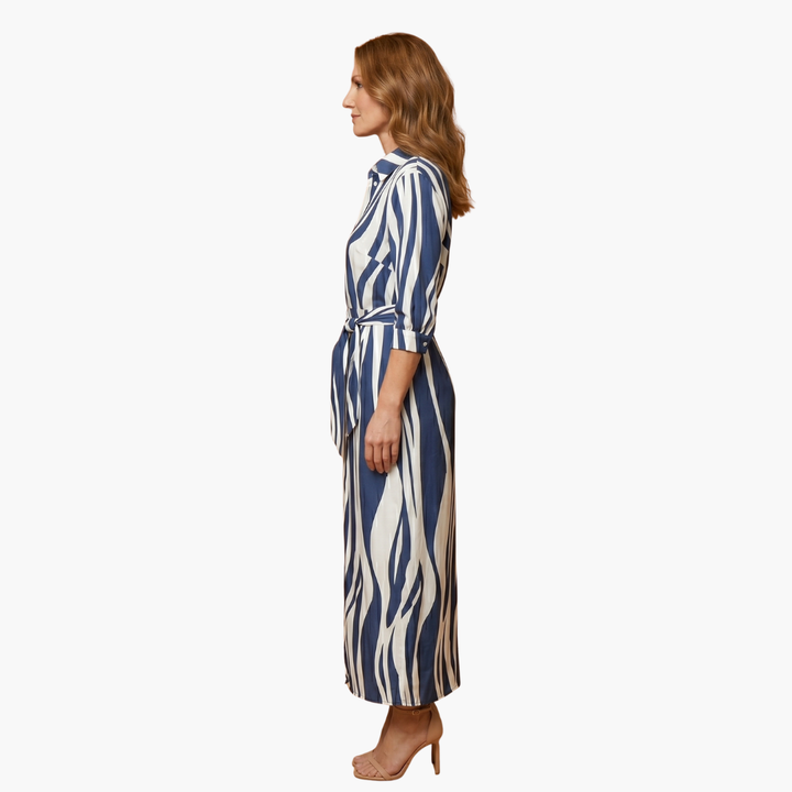 Bree - Striped Shirt Maxi Dress Made of Cotton