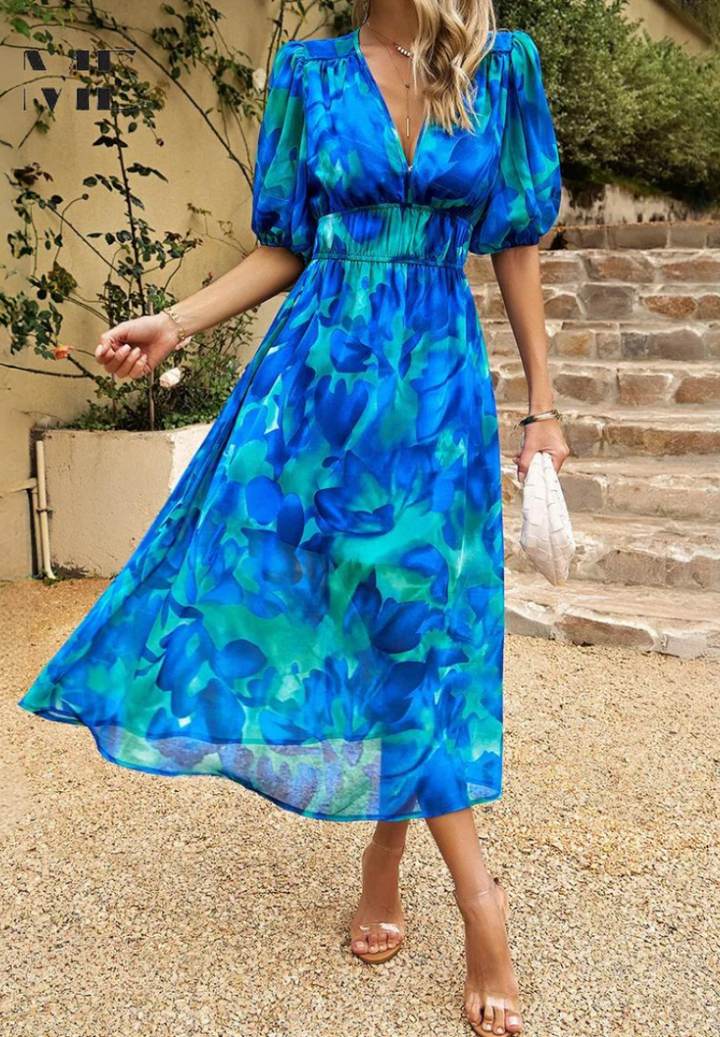 Laney - Breezy Floral V Neck Midi Dress