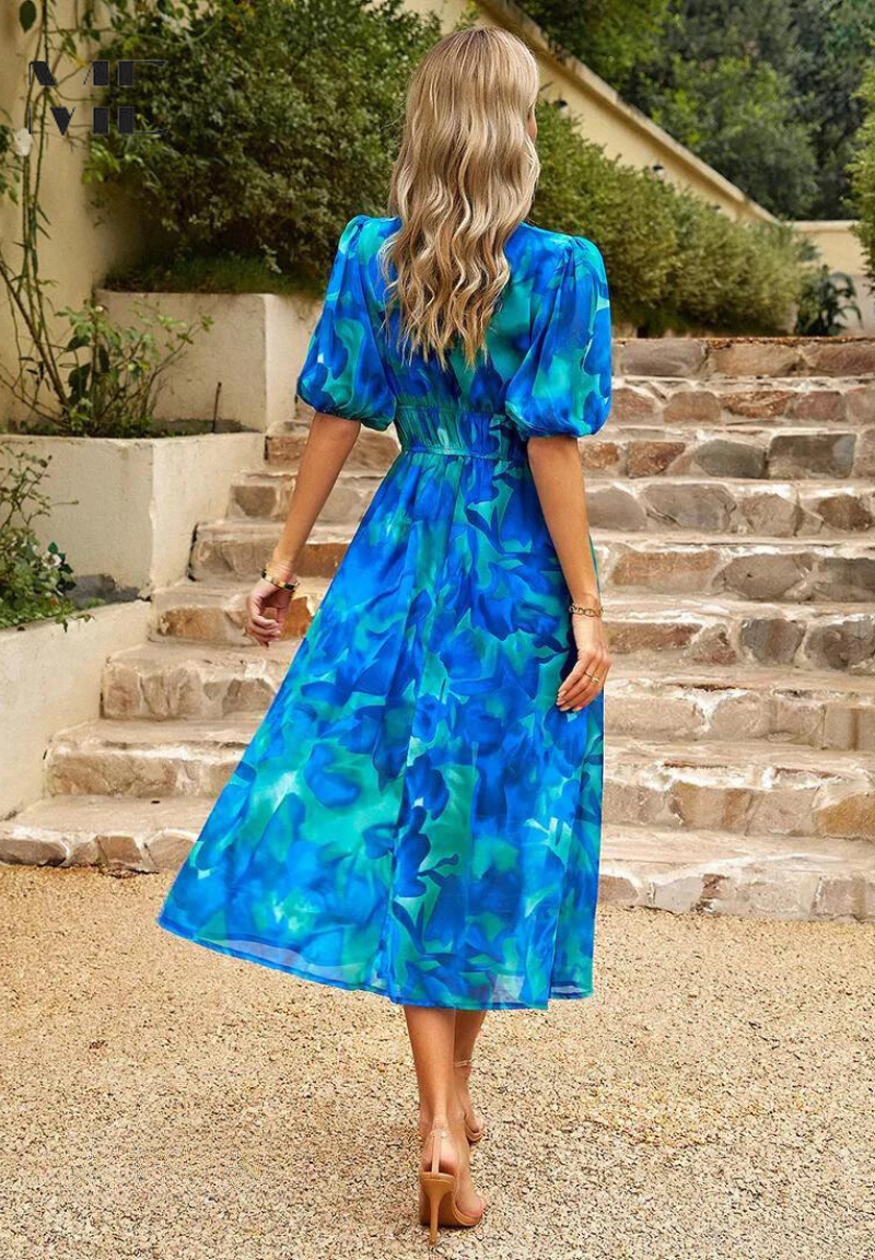 Laney - Breezy Floral V Neck Midi Dress