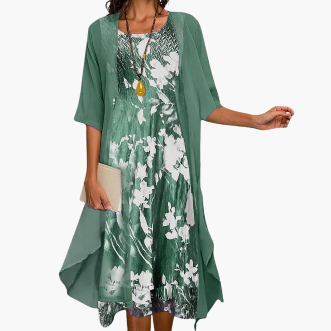Bea - Floral Long Dress with Cardigan Set