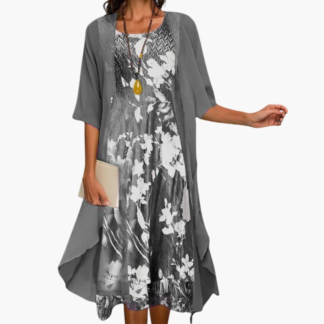 Bea - Floral Long Dress with Cardigan Set