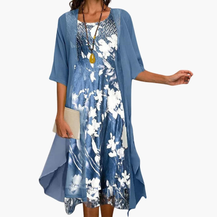 Bea - Floral Long Dress with Cardigan Set