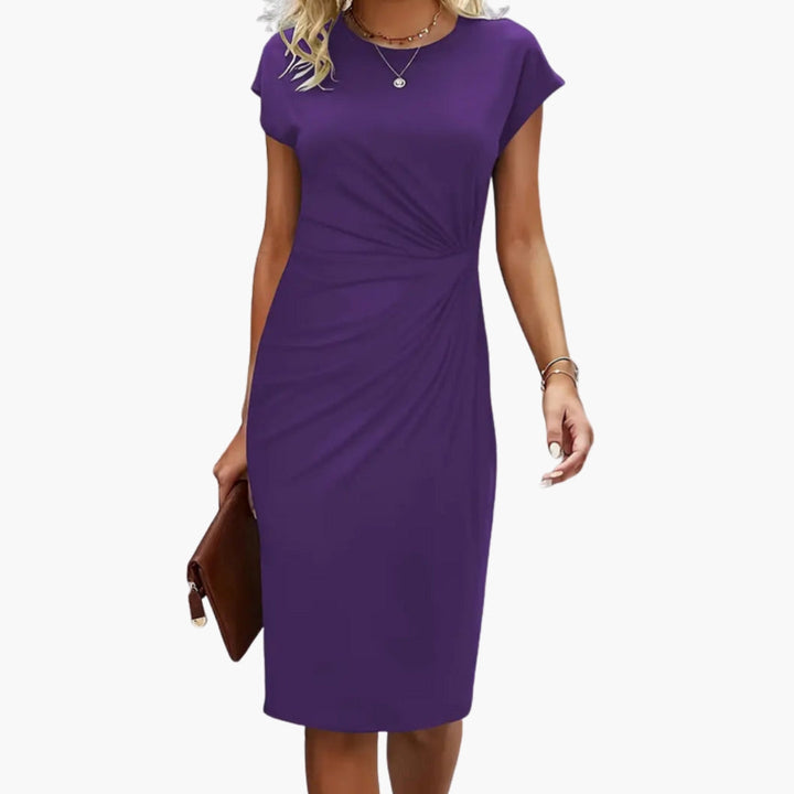 Bonnie - Midi Dress with Round Neckline and Waist Seam