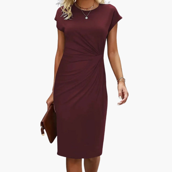 Bonnie - Midi Dress with Round Neckline and Waist Seam