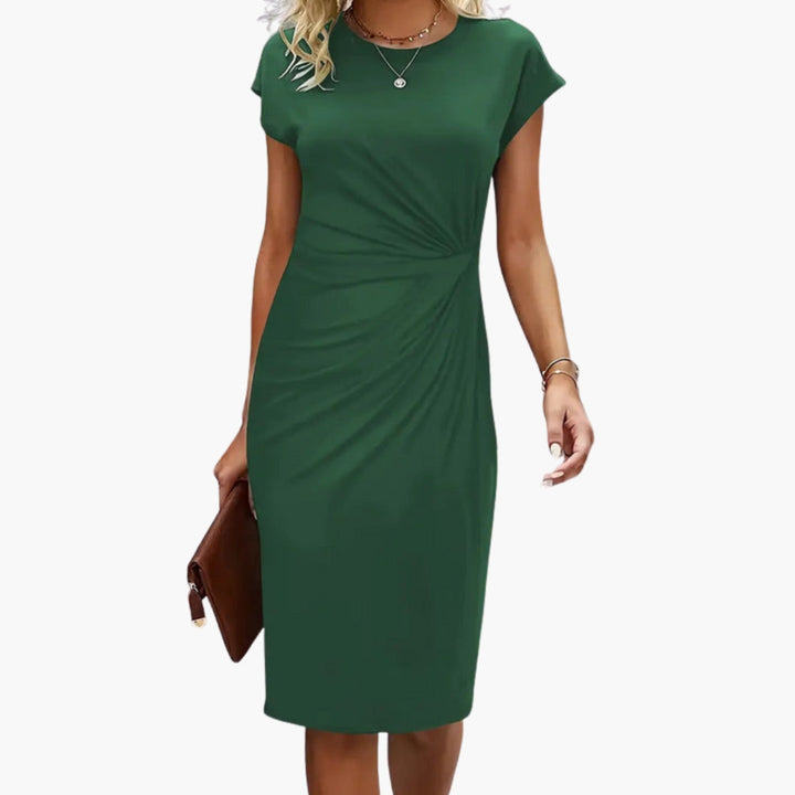 Bonnie - Midi Dress with Round Neckline and Waist Seam
