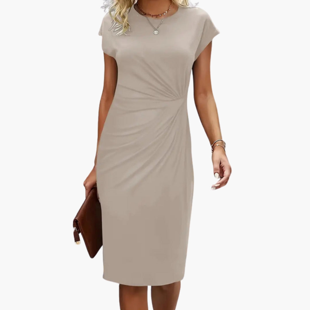 Bonnie - Midi Dress with Round Neckline and Waist Seam