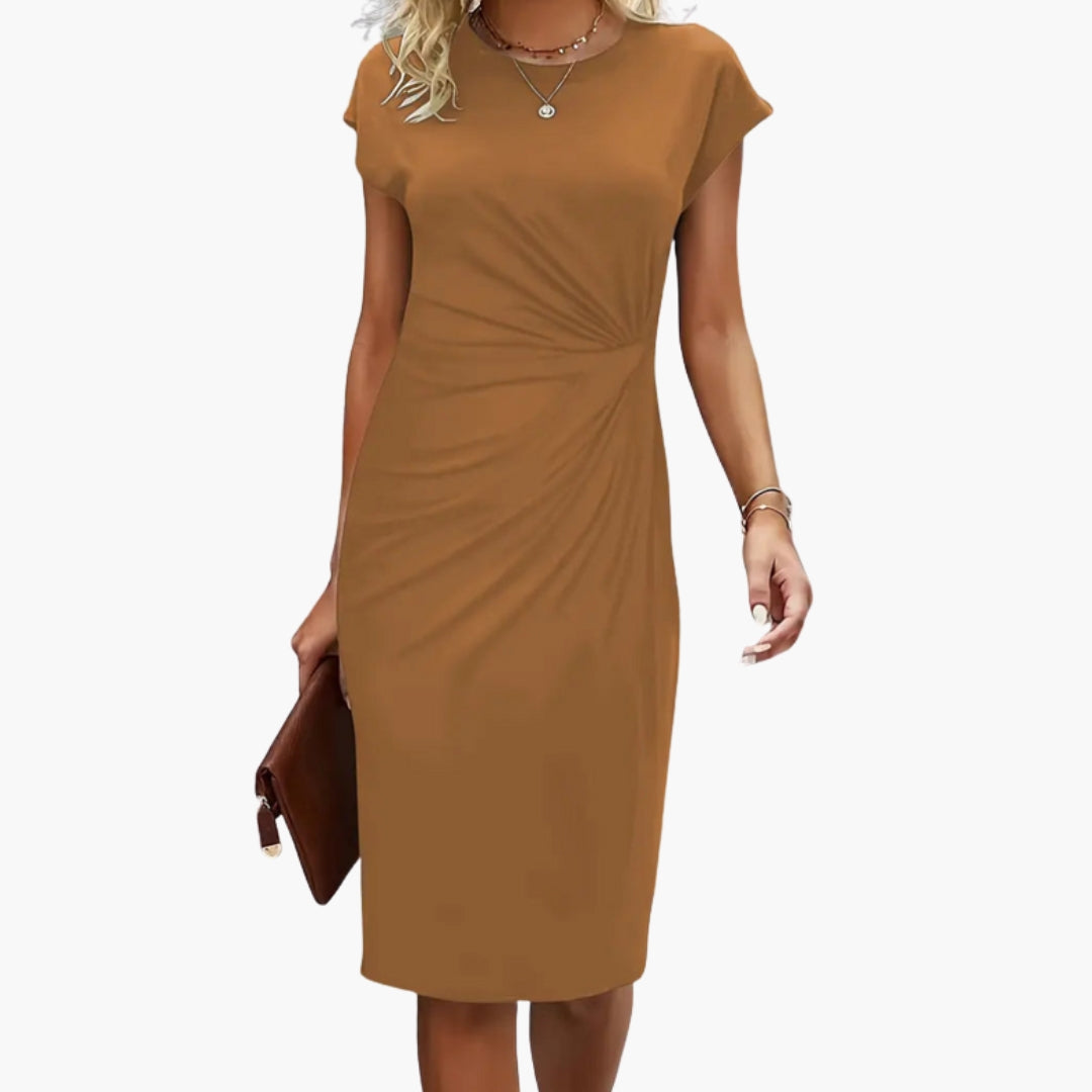 Bonnie - Midi Dress with Round Neckline and Waist Seam