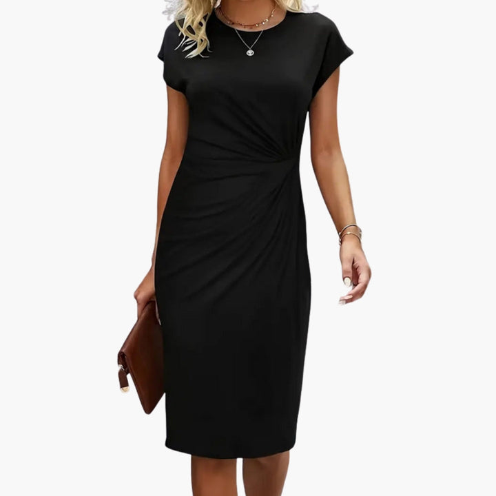 Bonnie - Midi Dress with Round Neckline and Waist Seam