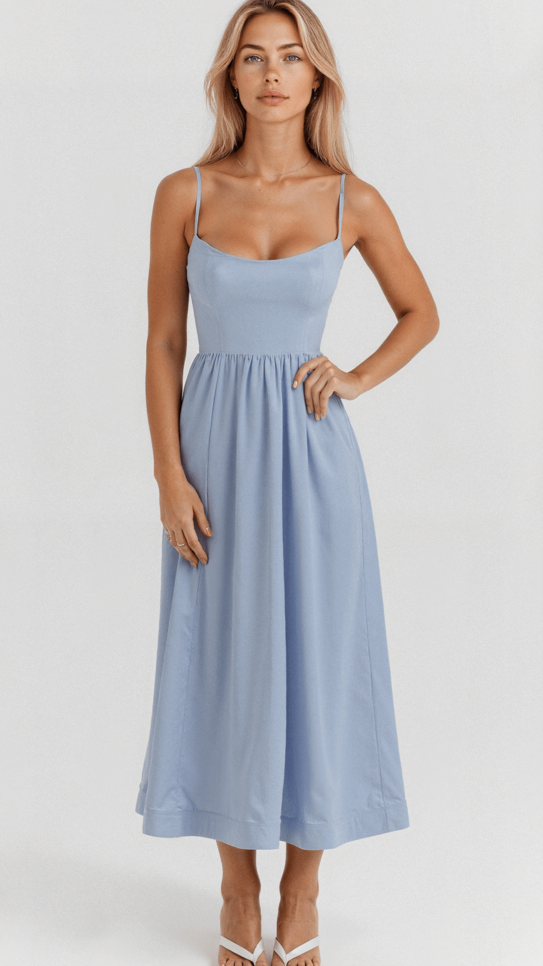 Charli - Warm Ascot Neck White Midi Dress