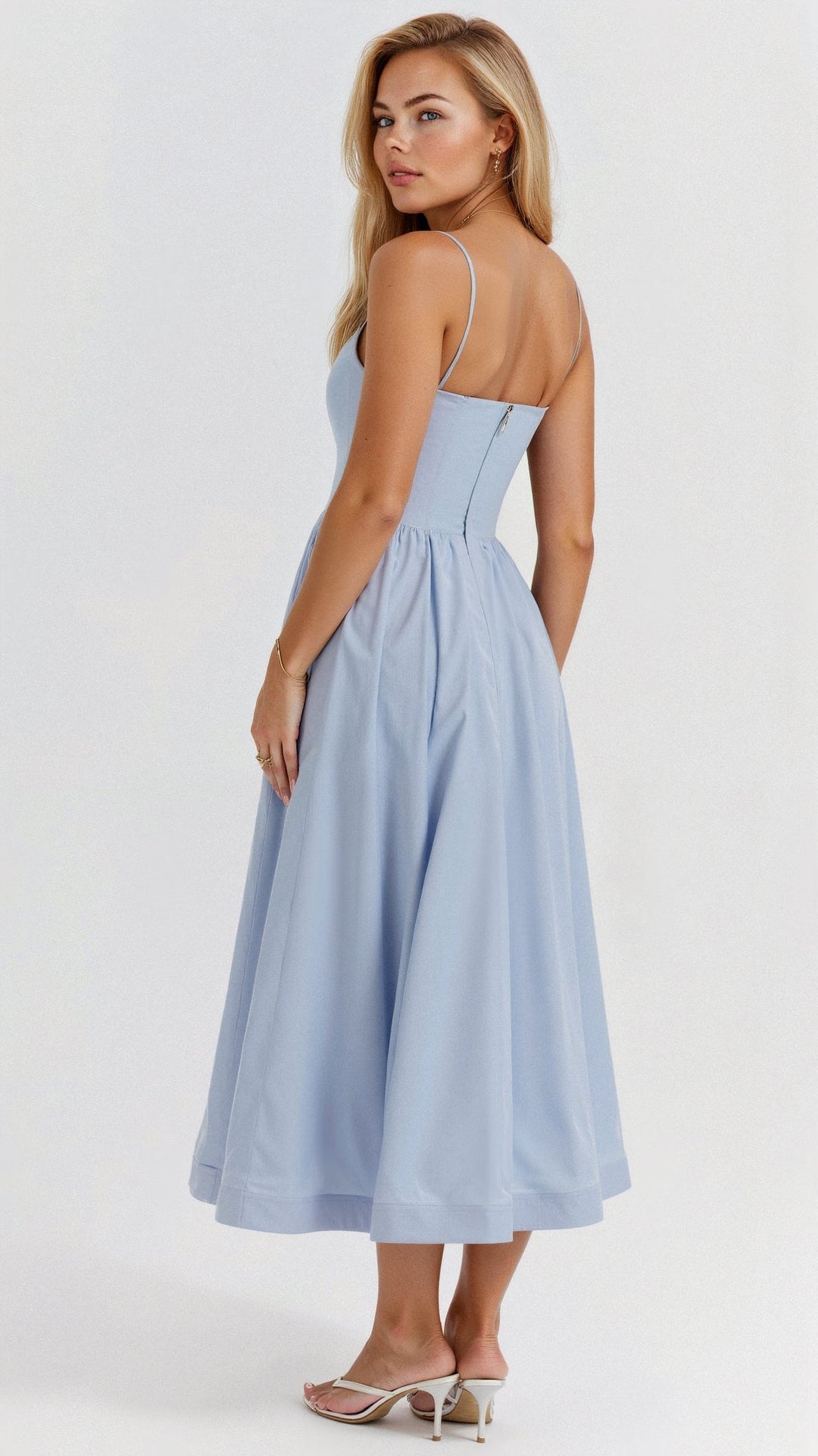 Charli - Warm Ascot Neck White Midi Dress